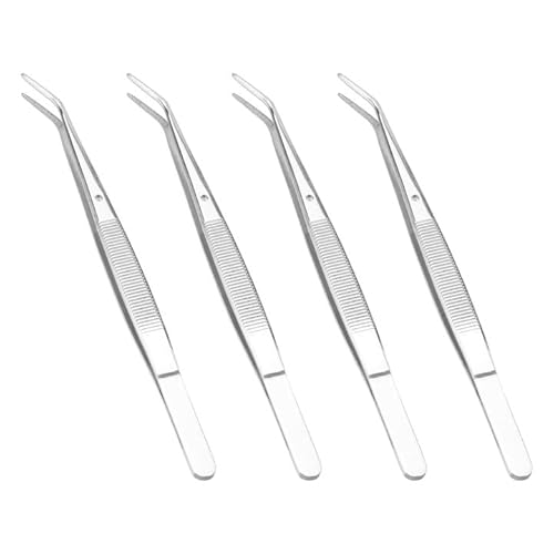PUCSIQ 4 Stuck gezahnt bent tipps Pinzetten, Edelstahl 15.6cm Pinzette, Gebogen Nähmaschine Pinzetten Set, Modellbau für Handwerksreparatur, Nähmaschinen, Schmuck und Nagelkun von PUCSIQ