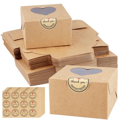PUCSIQ 50 Stück Braune Cupcake Boxen,Kleine Schachtel für Gebäck,10 x 10 x 6,3 cm Faltbare Muffin Transportbox Pappe mit Transparentem Fenster für Desserts,Kekse,Gebäck,Süßigkeiten,Kleine Kuchen ﻿ von PUCSIQ