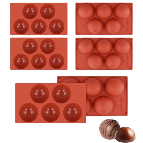 PUCSIQ 6 Stück Extra Große Silikonform Kugel, 5 Löcher Silikonform Rund, Halbkugelförmige Backform für Schokolade, Kuppelmousse Kuchen, Pudding, Braun (29.3 x 17 x 3.7 cm) von PUCSIQ