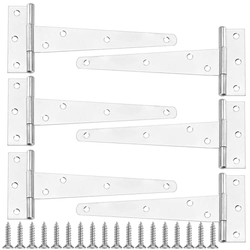 PUCSIQ 6 Stück T-Scharniere, 150mm Türscharnier, 6 Zoll Klappbar Gartentor, Scharnier Verzinkt, Schwerlast Dreieck, Scharniere mit 42 Schrauben für Gartentore, Schuppentore, Schranktür, Silber PUCSIQ 6 Stück T-Scharniere, 150mm Türscharnier, 6 Zoll Klappbar Gartentor, Scharnier Verzinkt, Schwerlast Dreieck, Scharniere mit 42 Schrauben für Gartentore, Schuppentore, Schranktür, Silber von PUCSIQ
