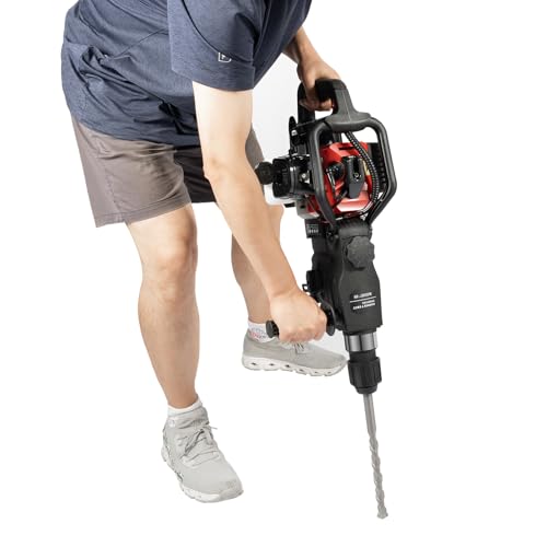 PUDLOR 2-Takt Benzin Abbruchhammer, 1000W Garten Bagge Stemmhammer Benzin Spaten 36*32 mm Einzylinder Luftkühlung 5-Slot-Spannkopf Luftfilter 30 J Schlagenergie for Hausfundamenten, Innenausbauarbeite von PUDLOR