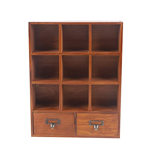 PUDLOR Schublade Organizer, Holzregal Setzkasten Standregal mit 9 Fächer 2 Schubladen Würfelregal Sammlervitrine Setzkasten 33.3x10x42.5cm Würfelregal Holz von PUDLOR