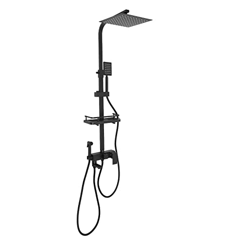 PUDLOR Schwarzes Duschsystem mit Thermostat, Duschpaneel 4-Funktionen-Regenbrause Edelstahl Brausegarnitur mit Handbrause Komplettset Duscharmaturen höhenverstellbar Regenbrause mit Armaturen von PUDLOR