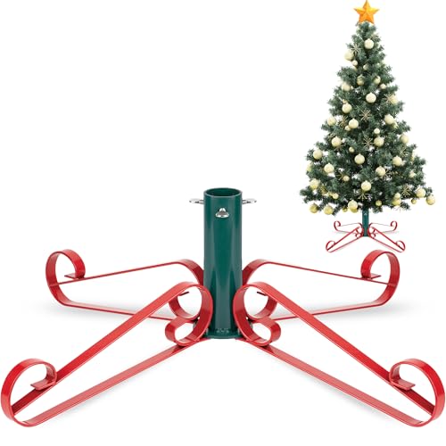 PUDO Christbaumständer Weihnachtsbaumständer für Künstlichen Weihnachtsbaum: Künstlicher Baum Ständer für Kunstbaum Halter Metall - bis 250cm Grace Christmas Tree Stand Rot Grün von PUDO