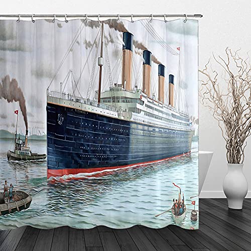 PUEENOD Titanic Duschvorhang Schiff Ozean Duschvorhang Titanic Dekor für Badezimmer 177,8 x 177,8 cm mit Haken von PUEENOD