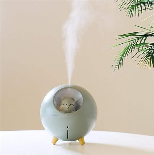 Lovely Pet Luftbefeuchter 220ml Planet Cat Ultraschall Cool Mist Aroma Luft Öl Diffusor Romantische Farbe LED Lampe USB Luftbefeuchter (green) (White) von PUEKEO