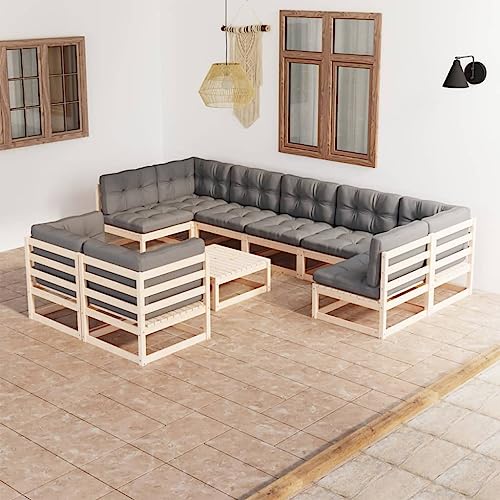 PUEOSZX 10-teiliges Gartensofa-Set für den Außenbereich, Möbel-Set mit Kissen, für Terrasse, Garten oder Wohnzimmer, modulares Design, Braun und Grau von PUEOSZX