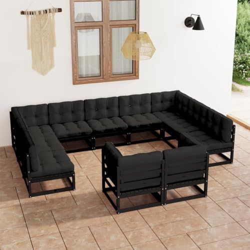 PUEOSZX 11-teiliges Gartensofa-Set für den Außenbereich, Möbel-Set mit Kissen, Outdoor-Möbel für Terrasse, Garten oder Wohnzimmer, modulares Design, Schwarz und Anthrazit von PUEOSZX