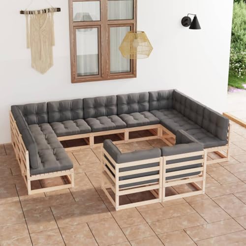 PUEOSZX 11-teiliges Gartensofa-Set für den Außenbereich, Möbel-Set mit Kissen, für Terrasse, Garten oder Wohnzimmer, modulares Design, Braun und Grau von PUEOSZX