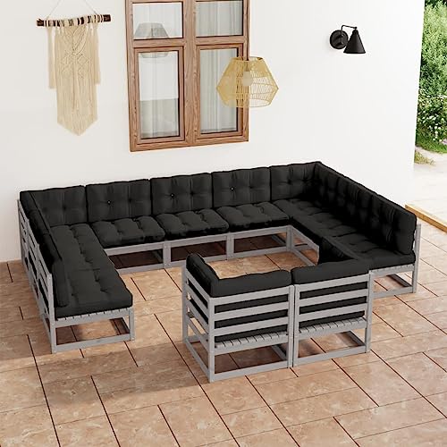 PUEOSZX 11-teiliges Gartensofa-Set für den Außenbereich, Möbel-Set mit Kissen, für Terrasse, Garten oder Wohnzimmer, modulares Design, Grau und Anthrazit von PUEOSZX