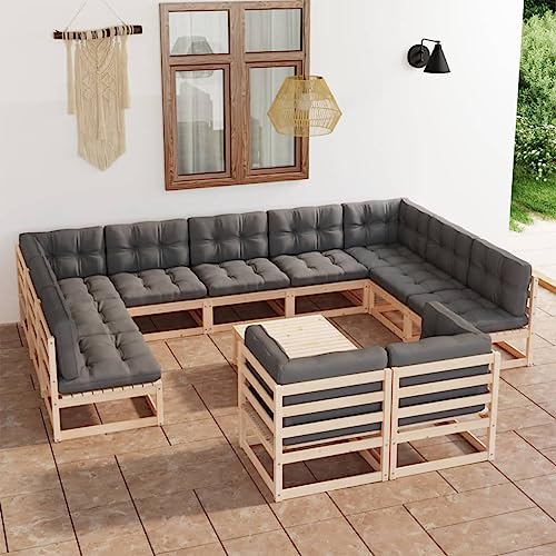 PUEOSZX 12-teiliges Gartensofa-Set für den Außenbereich, Möbel-Set mit Kissen, Outdoor-Möbel für Terrasse, Garten oder Wohnzimmer, modulares Design, Braun und Grau von PUEOSZX