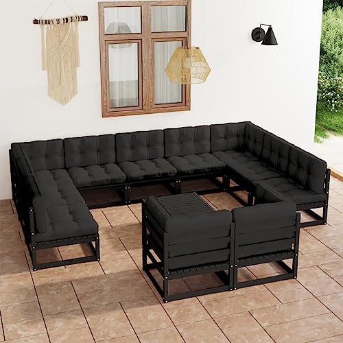 PUEOSZX 12-teiliges Gartensofa-Set für den Außenbereich, Möbel-Set mit Kissen, Outdoor-Möbel für Terrasse, Garten oder Wohnzimmer, modulares Design, Schwarz und Anthrazit von PUEOSZX