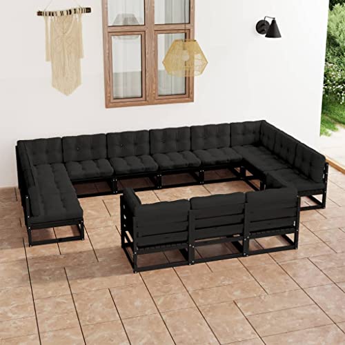 PUEOSZX 13-teiliges Gartensofa-Set für den Außenbereich, Möbel-Set mit Kissen, Outdoor-Möbel für Terrasse, Garten oder Wohnzimmer, modulares Design, Schwarz und Anthrazit von PUEOSZX