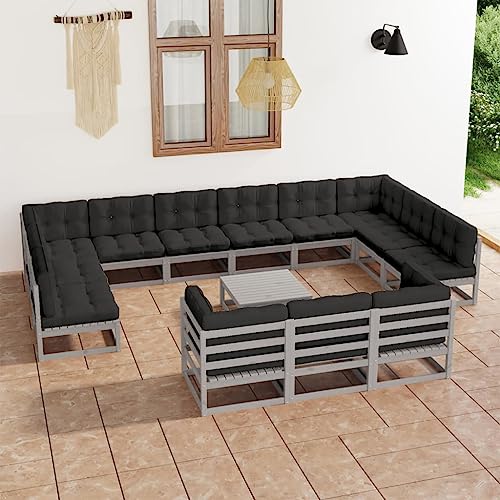 PUEOSZX 14-teiliges Gartensofa-Set für den Außenbereich, Möbel-Set mit Kissen, für Terrasse, Garten oder Wohnzimmer, modulares Design, Grau und Anthrazit von PUEOSZX