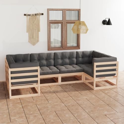 PUEOSZX 6-teiliges Gartensofa-Set für den Außenbereich, Möbel-Set mit Kissen, für Terrasse, Garten oder Wohnzimmer, modulares Design, Braun und Grau von PUEOSZX