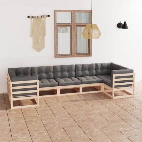 PUEOSZX 7-teiliges Gartensofa-Set für den Außenbereich, Möbel-Set mit Kissen, für Terrasse, Garten oder Wohnzimmer, modulares Design, Braun und Grau von PUEOSZX