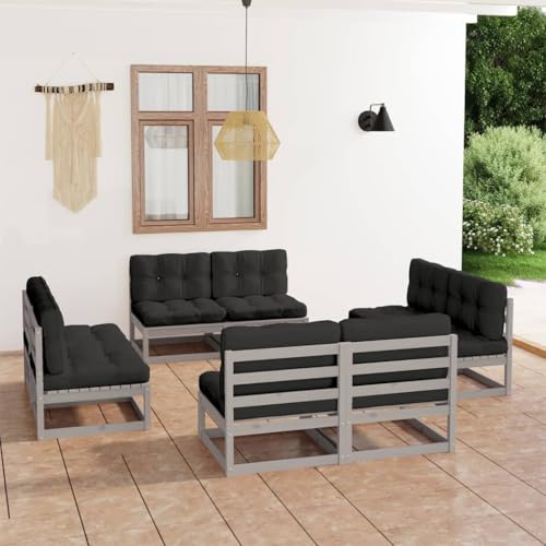 PUEOSZX 8-teiliges Gartensofa-Set für den Außenbereich, Möbel-Set mit Kissen, Outdoor-Möbel für Terrasse, Garten oder Wohnzimmer, modulares Design, Grau und Anthrazit von PUEOSZX