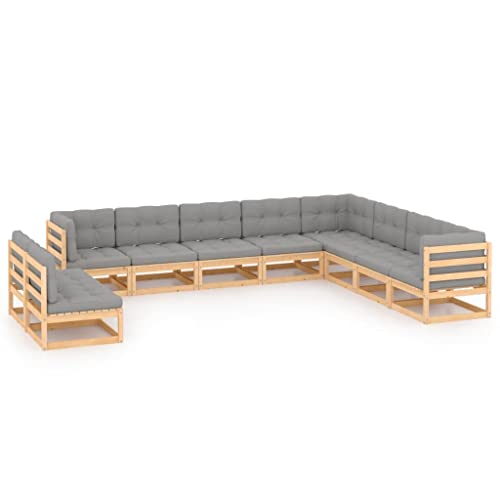 PUEOSZX Gartenmöbel-Set für den Außenbereich, 10-teiliges Möbel-Set mit Kissen, für Terrasse, Garten oder Wohnzimmer, modulares Design, Braun und Grau von PUEOSZX