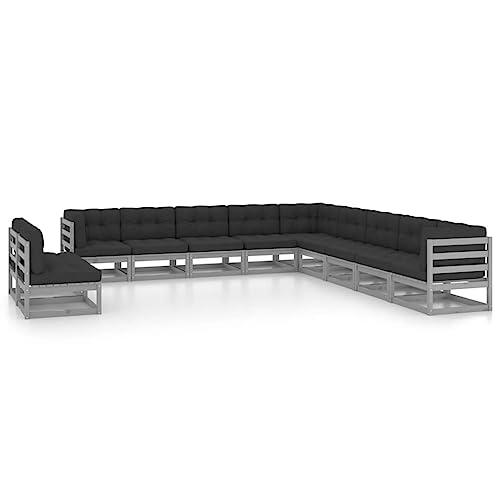 PUEOSZX Gartenmöbel-Set für den Außenbereich, 11-teiliges Möbel-Set mit Kissen, für Terrasse, Garten oder Wohnzimmer, modulares Design, Grau und Anthrazit von PUEOSZX