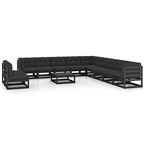 PUEOSZX Gartenmöbel-Set für den Außenbereich, 12-teilig, Möbel-Set mit Kissen, Outdoor-Möbel für Terrasse, Garten oder Wohnzimmer, modulares Design, Schwarz und Anthrazit von PUEOSZX