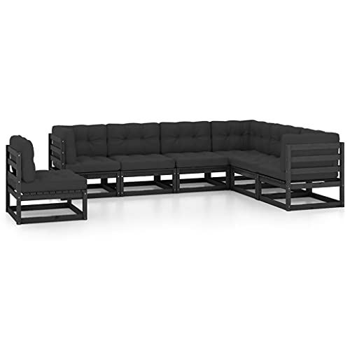 PUEOSZX Gartenmöbel-Set für den Außenbereich, 7-teiliges Möbel-Set mit Kissen, Outdoor-Möbel für Terrasse, Garten oder Wohnzimmer, modulares Design, Schwarz und Anthrazit von PUEOSZX