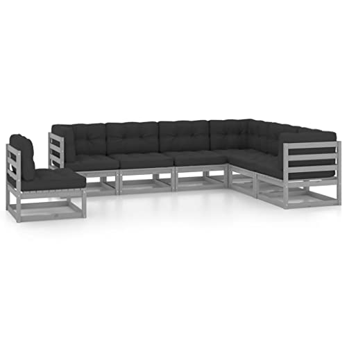 PUEOSZX Gartenmöbel-Set für den Außenbereich, 7-teiliges Möbel-Set mit Kissen, für Terrasse, Garten oder Wohnzimmer, modulares Design, Grau und Anthrazit von PUEOSZX