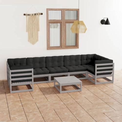 PUEOSZX Gartenmöbel-Set für den Außenbereich, 8-teiliges Möbel-Set mit Kissen, für Terrasse, Garten oder Wohnzimmer, modulares Design, Grau und Anthrazit von PUEOSZX