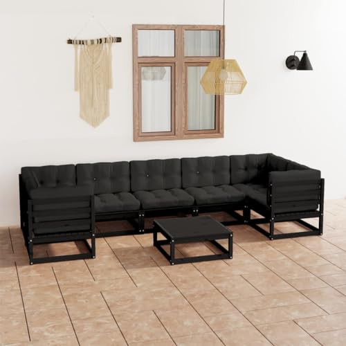 PUEOSZX Gartenmöbel-Set für den Außenbereich, 8-teiliges Möbel-Set mit Kissen, für Terrasse, Garten oder Wohnzimmer, modulares Design, Schwarz und Anthrazit von PUEOSZX