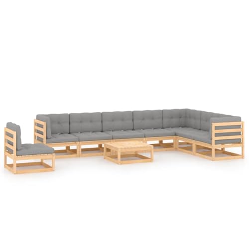 PUEOSZX Gartenmöbel-Set für den Außenbereich, 9-teiliges Möbel-Set mit Kissen, für Terrasse, Garten oder Wohnzimmer, modulares Design, Braun und Grau von PUEOSZX