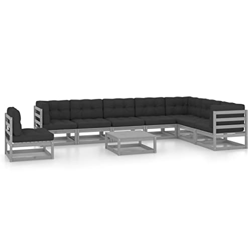 PUEOSZX Gartenmöbel-Set für den Außenbereich, 9-teiliges Möbel-Set mit Kissen, für Terrasse, Garten oder Wohnzimmer, modulares Design, Grau und Anthrazit von PUEOSZX