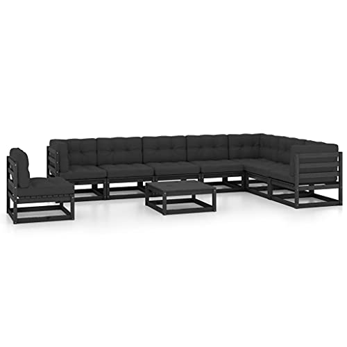 PUEOSZX Gartenmöbel-Set für den Außenbereich, 9-teiliges Möbel-Set mit Kissen, für Terrasse, Garten oder Wohnzimmer, modulares Design, Schwarz und Anthrazit von PUEOSZX