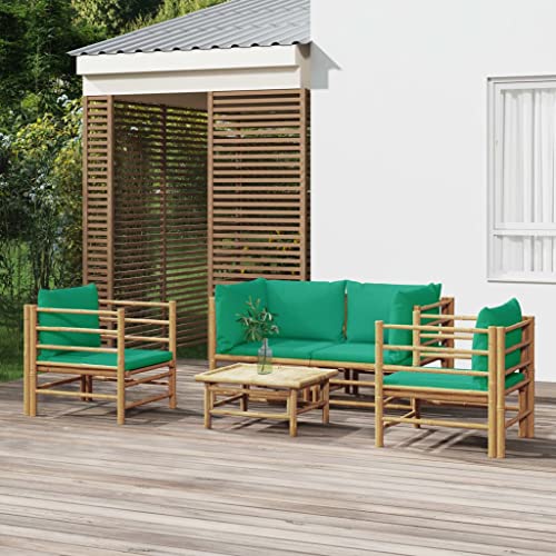 PUEOSZX Gartenmöbel-Set für den Außenbereich 5-teiliges Möbel-Set mit grünen Kissen für den Außenbereich aus Bambus für Terrasse, Garten oder Wohnzimmer, modulares Design von PUEOSZX