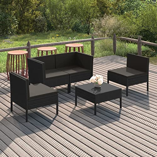 PUEOSZX Gartensofa-Set 5-teiliges Lounge-Set für den Außenbereich Möbel Set mit Kissen für Terrasse Garten oder Wohnzimmer Leichtes und modulares Design Schwarz von PUEOSZX
