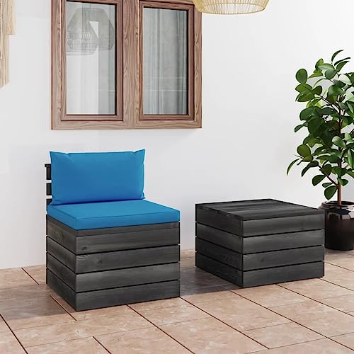 PUEOSZX Gartensofa-Set für den Außenbereich, 2-teiliges Möbel-Set mit Tisch und hellblauem Kissen, Outdoor-Möbel für Terrasse, Garten oder Wohnzimmer, modulares Design von PUEOSZX