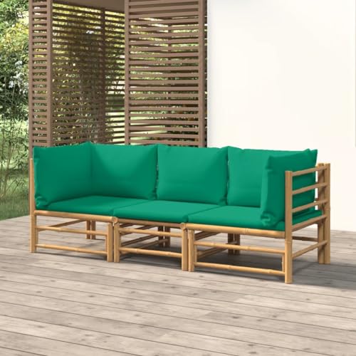 PUEOSZX Gartensofa-Set für den Außenbereich 3-teiliges Möbel-Set mit grünen Kissen für den Außenbereich aus Bambus für Terrasse, Garten oder Wohnzimmer, modulares Design von PUEOSZX