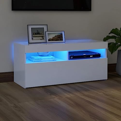 PUEOSZX Moderner TV-Schrank, TV-Ständer mit LED-Lichtern, Multimedia-Möbel, seitlicher Couchtisch, Innenmöbel, weiß, 90 x 35 x 40 cm PUEOSZX Moderner TV-Schrank, TV-Ständer mit LED-Lichtern, Multimedia-Möbel, seitlicher Couchtisch, Innenmöbel, weiß, 90 x 35 x 40 cm von PUEOSZX