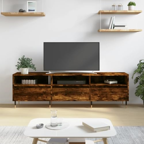 PUEOSZX TV-Schrank Multimedia-Möbel für den Innenbereich, TV-Ständer, seitlicher Couchtisch, klassisches und elegantes Design, Eiche Rauchgrau, 150 x 30 x 44,5 cm PUEOSZX TV-Schrank Multimedia-Möbel für den Innenbereich, TV-Ständer, seitlicher Couchtisch, klassisches und elegantes Design, Eiche Rauchgrau, 150 x 30 x 44,5 cm von PUEOSZX