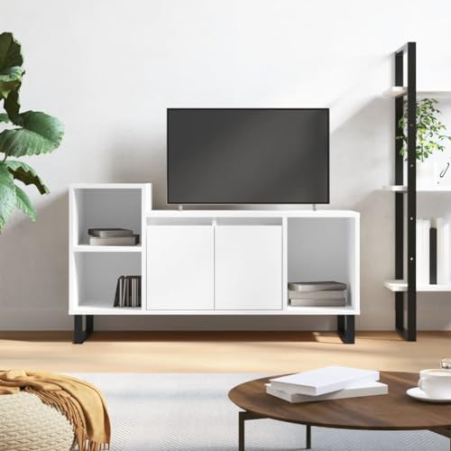 PUEOSZX TV-Schrank Multimedia-Möbel für den Innenbereich, TV-Ständer, seitlicher Couchtisch, klassisches und elegantes Design, Weiß glänzend, 100 x 35 x 55 cm von PUEOSZX