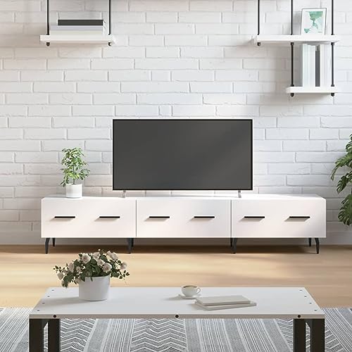 PUEOSZX TV-Schrank Multimedia-Ständer TV-Möbel für den Innenbereich, seitlicher Couchtisch, klassisches und elegantes Design, weiß, glänzend, 150 x 36 x 30 cm PUEOSZX TV-Schrank Multimedia-Ständer TV-Möbel für den Innenbereich, seitlicher Couchtisch, klassisches und elegantes Design, weiß, glänzend, 150 x 36 x 30 cm von PUEOSZX