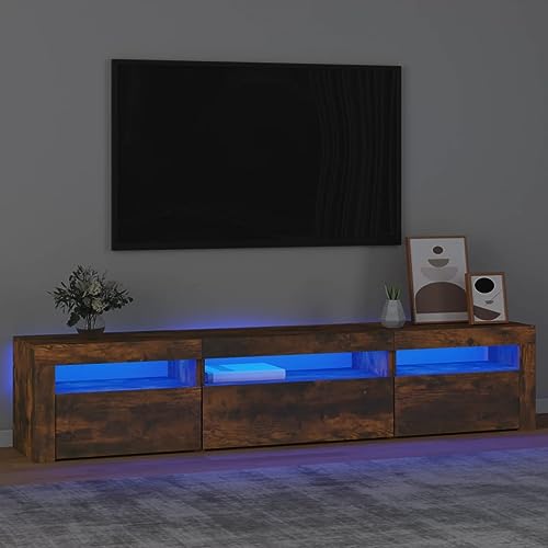 PUEOSZX TV-Schrank Stand TV mit LED-Lichtern Multimedia-Möbel seitlicher Couchtisch Innenmöbel klassisches und elegantes Design Rauch-Eiche 195 x 35 x 40 cm PUEOSZX TV-Schrank Stand TV mit LED-Lichtern Multimedia-Möbel seitlicher Couchtisch Innenmöbel klassisches und elegantes Design Rauch-Eiche 195 x 35 x 40 cm von PUEOSZX