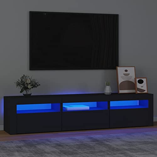 PUEOSZX TV-Schrank Stand TV mit LED-Lichtern Multimedia-Möbel seitlicher Couchtisch Innenmöbel klassisches und elegantes Design Schwarz 180 x 35 x 40 cm von PUEOSZX