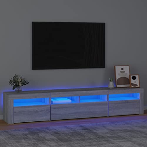 PUEOSZX TV-Schrank TV-Ständer mit LED-Lichtern, Multimedia-Möbel, seitlicher Couchtisch, Innenmöbel, klassisches und elegantes Design, Sonoma-Grau, 210 x 35 x 40 cm von PUEOSZX