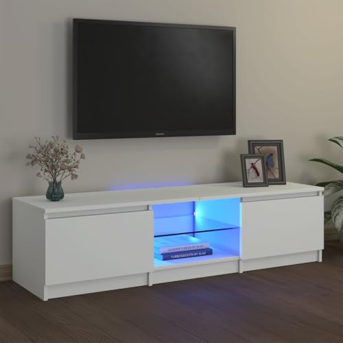 PUEOSZX TV-Schrank mit LED, TV-Ständer, Aufbewahrungsschrank, TV-Möbel, TV-Möbel, für Innenräume, trendiges und praktisches Design, weiß, 140 x 40 x 35,5 cm PUEOSZX TV-Schrank mit LED, TV-Ständer, Aufbewahrungsschrank, TV-Möbel, TV-Möbel, für Innenräume, trendiges und praktisches Design, weiß, 140 x 40 x 35,5 cm von PUEOSZX