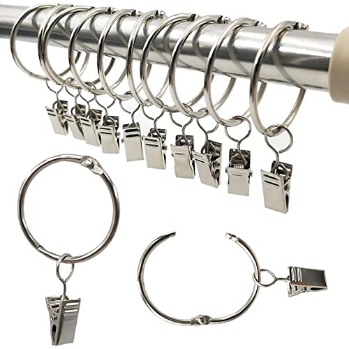 Gardinenringe,Vorhanghaken 40 Pieces 35 mm Inner Diameter Ringe Duschvorhang Stainless Hanging Ring,Edelstahl Metal Curtain Clip Rod Curtain Rings with Clips von PUERHUACI