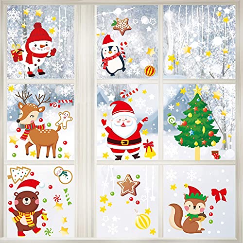 Weihnachten Fensterdeko,Fensterbilder Weihnachten,Fenstersticker Fensteraufkleber PVC Selbstklebend Fensterfolie Deko Fensterdeko Winter Schneeflocken PVC Aufklebe Fensterbilder von PUERHUACI