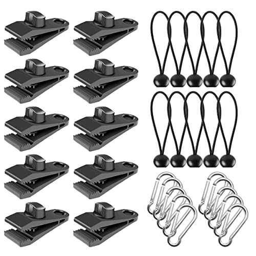 Zeltplanen Clips,30 Stück Planenclips mit Karabiner,Planenclips Schwerlast,Markisen Zubehör,Multifunktion Zelte Clip,Tarp Clips Set,Planenclips Metall,Planenclips mit Spanner Schwarz von PUERHUACI