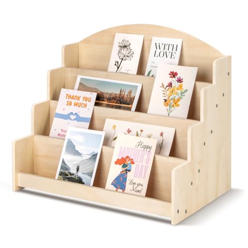 PUERSI Kartenständer Postkartenständer holz, Kartenaufsteller Postkartenhalter Karten Ständer Postkarten Aufbewahrung Grußkarten Rustikal, Beige von PUERSI