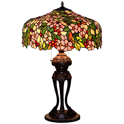 PUFAHAU 20" Rose Libelle Tulpe Glyzinien Traube Lilie Apfel Blume Lotus Tiffany Buntglas Tischlampe Schreibtisch Lesen Schlafzimmer Nachttisch Studie Akzentlampe Für Mädchen Wohn(Apfelblüte) von PUFAHAU