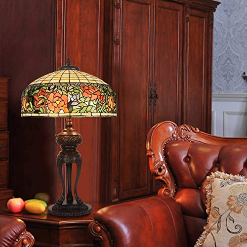 PUFAHAU 20" Rose Libelle Tulpe Glyzinien Traube Lilie Apfel Blume Lotus Tiffany Buntglas Tischlampe Schreibtisch Lesen Schlafzimmer Nachttisch Studie Akzentlampe Für Mädchen Wohn(Rose) von PUFAHAU