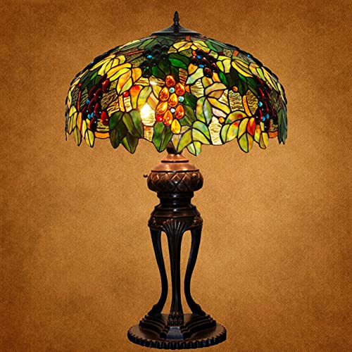 PUFAHAU 20" Rose Libelle Tulpe Glyzinien Traube Lilie Apfel Blume Lotus Tiffany Buntglas Tischlampe Schreibtisch Lesen Schlafzimmer Nachttisch Studie Akzentlampe Für Mädchen Wohn(Traube) von PUFAHAU